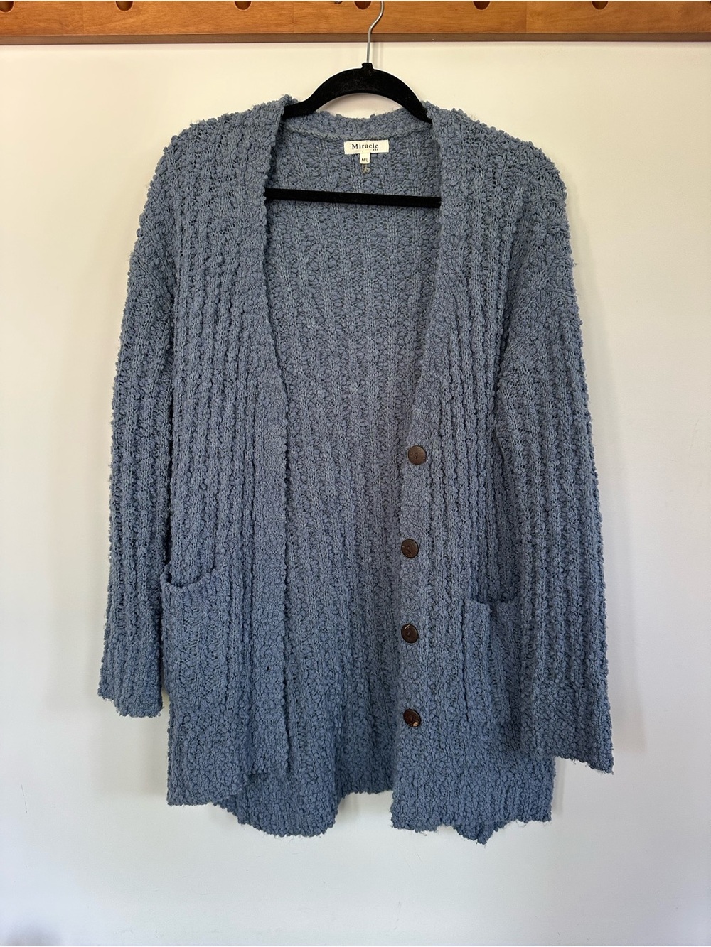 Miracle Dusty Blue Chunky Knit Button Cardigan